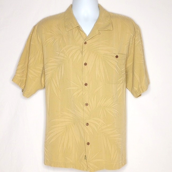 Tommy Bahama Men's Yellow / Green Palm Leaf Tropical Short Sleeve Button Down - Picture 2 of 8